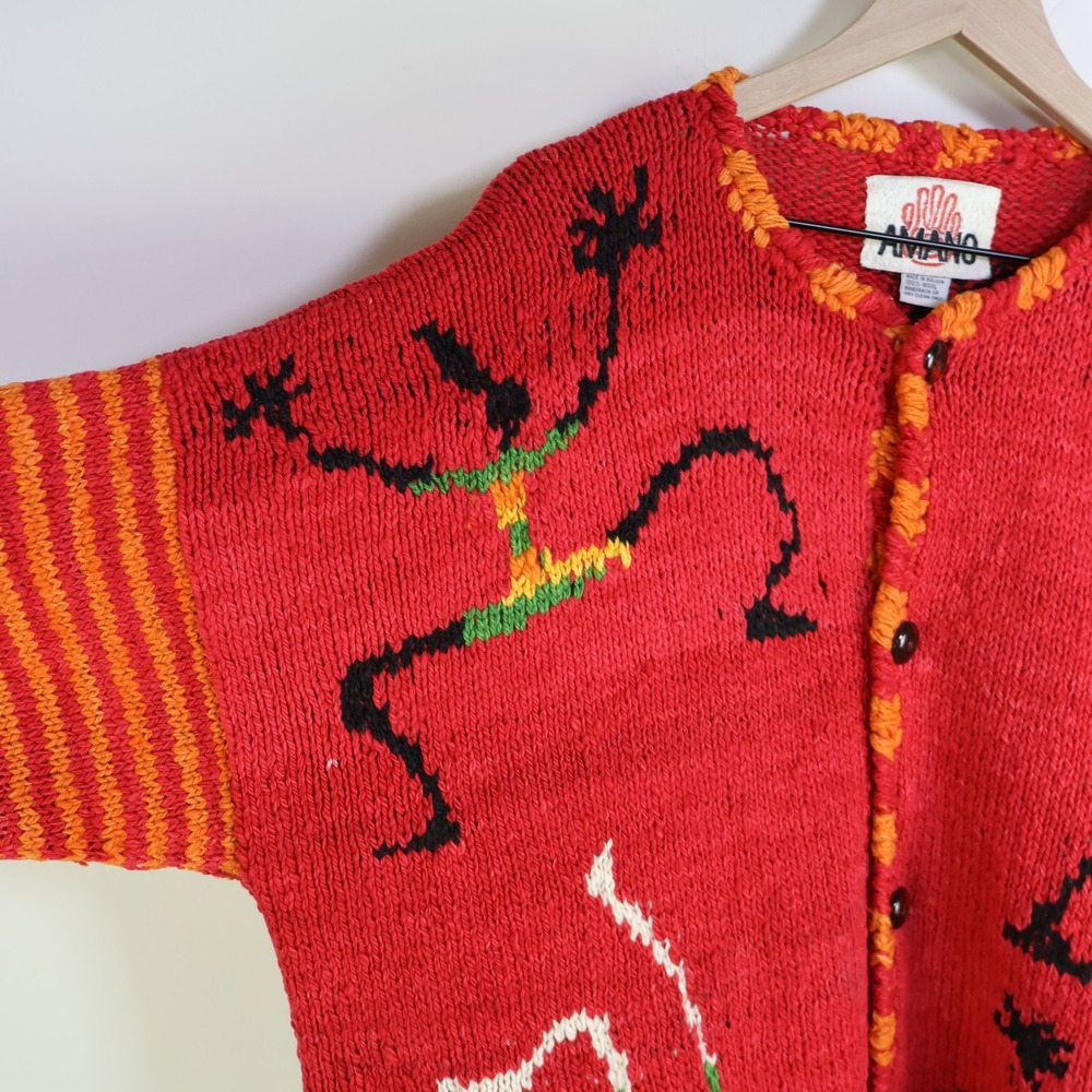 Vintage Amano Hand Knitted Wool Cardigan XL RARE Folk Dancing Boho Art To Wear - Picture 4 of 15